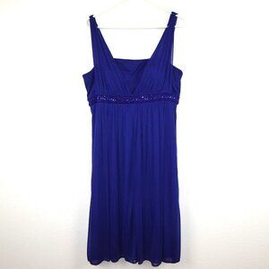 Jessica Howard Cocktail Dress Women's Size 14 Blue Embellished Sheer Overlay